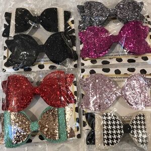 Bundle of 8 Glitter Bow Hair Clips for Kids - Multi Color, New